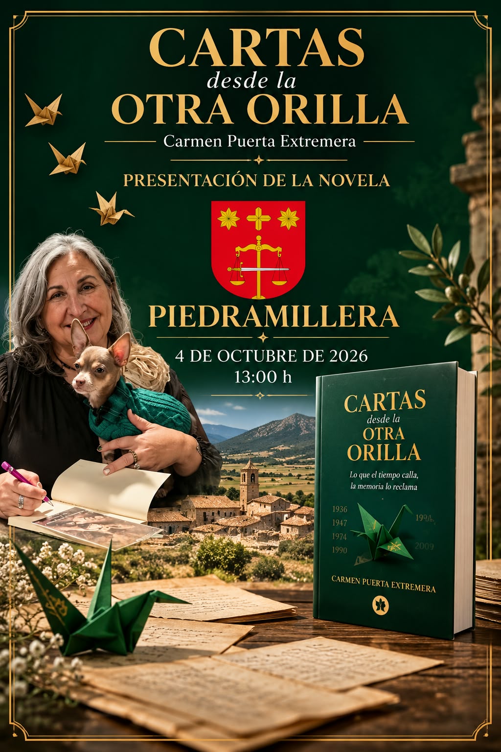 Cartel de la presentación de «Cartas desde la otra orilla» en Piedramillera, 4 de octubre de 2026 a las 13:00